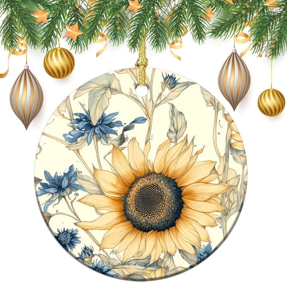 Ceramics Ornaments Vintage Sunflower Blue Floral Stocking Name Tags Rustic Farmhouse Sunflower Christmas Tree Ceramic Ornament Decoration Xmas Gift