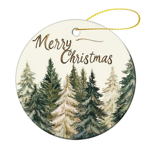 Ceramics Ornaments Watercolor Tree Green Teal Forest Christmas Tree Ornaments Xmas Rustic Style Winter Christmas Tree Ceramic Ornament Decoration Ornament Xmas Present