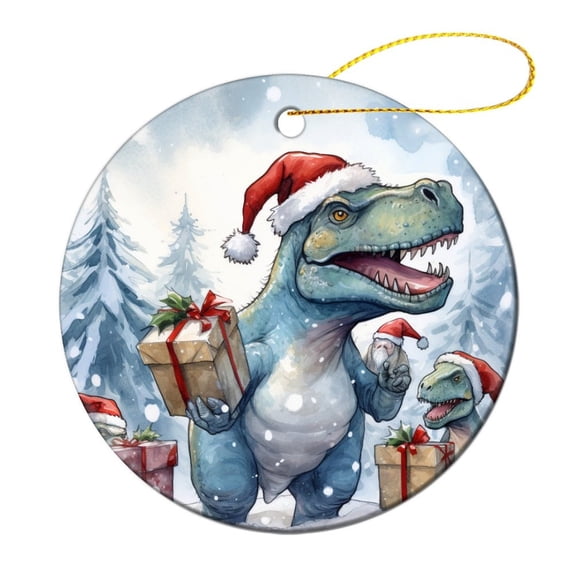 Ceramics Ornaments Xmas Dinosaurs Wear Santa Hats 3" Ceramic Christmas Ornament Cute Cartoon Dinosaur Ornament for Christmas Tree for Family Friend