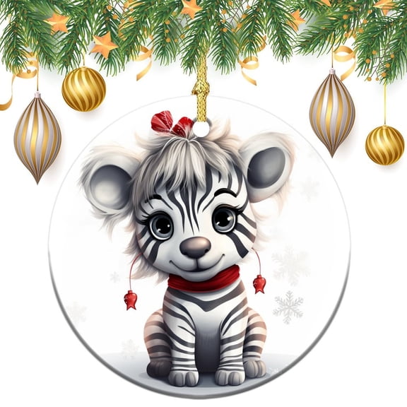 Ceramics Ornaments Zebra Animal Black White Ceramic Double Sided Tree Xmas Ornament Animated Zebra with Christmas Decorations Holiday Ornament for Home Christmas Tree Decor Ornament Xmas Present