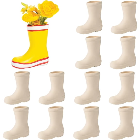 Ceramics to Paint - DIY Ceramic Boot Vase Planter Kit Set of 12 | Ready-to-Paint Pottery for Kids Arts & Crafts | Great for Mother's Day, 4th of July, Spring and Summer Craft