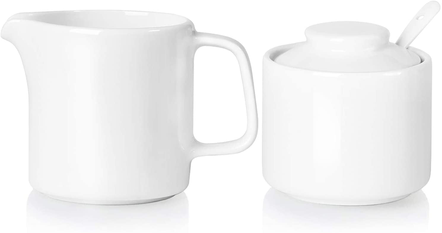 Ceramics Sugar and Creamer,Cream Pitcher, Sugar Bowl with Lid and Spoon
