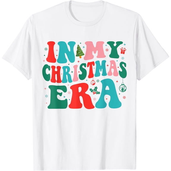 In My Christmas Era Cute Groovy Christmas Holiday Xmas T-ShirtMen's and women's gift, White and white T-shirt, size: Extra large S-4XL