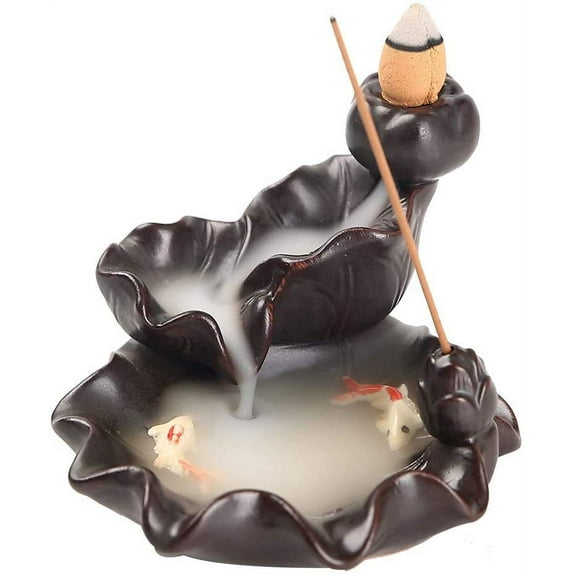 Ceramics Waterfall Incense Burner, Backflow Incense Burner,Incense Burner Holder, Koi Fish Incense Burner, Incense Burner