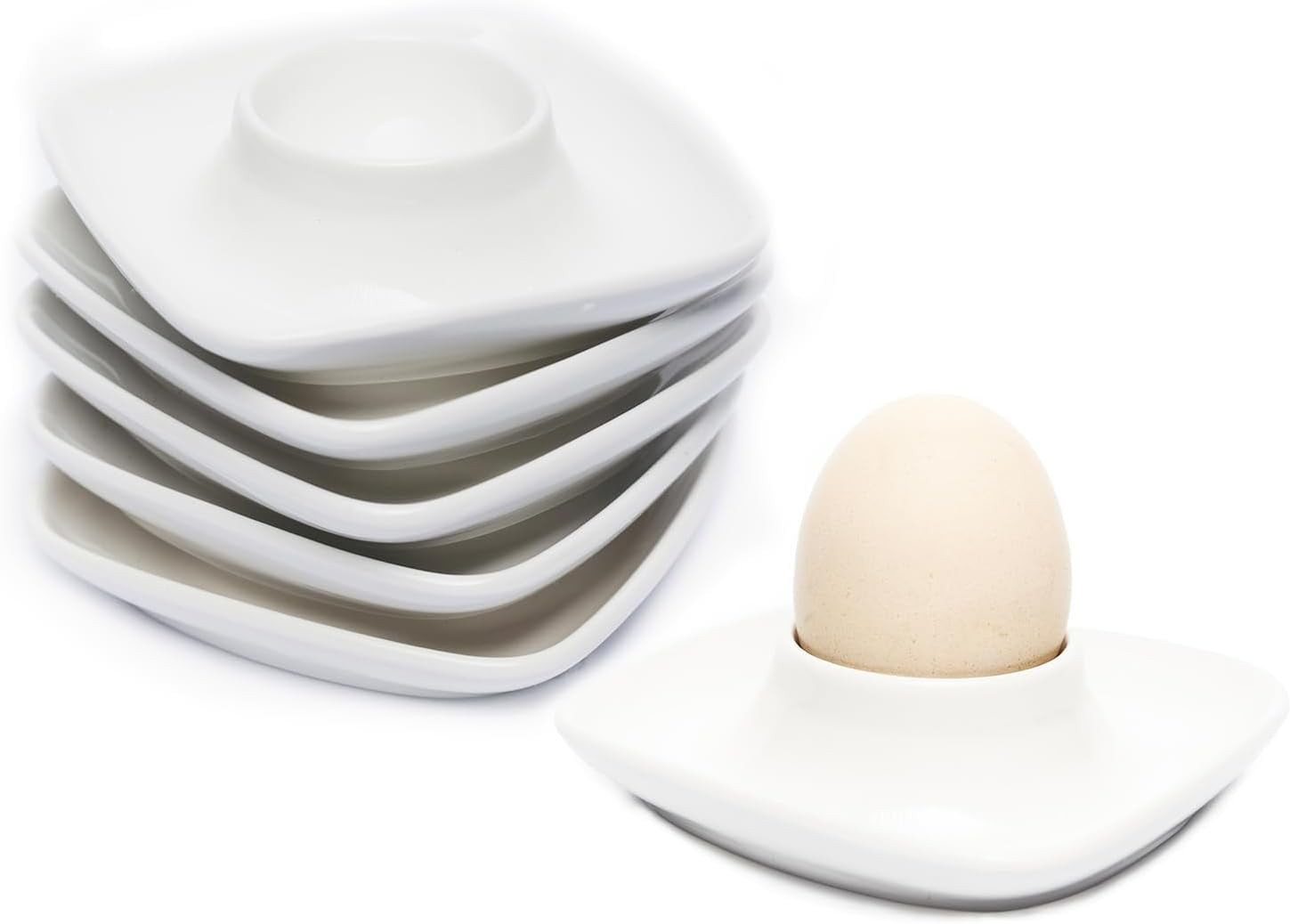 Ceramics White Egg Cups for Hard Boiled Eggs Set