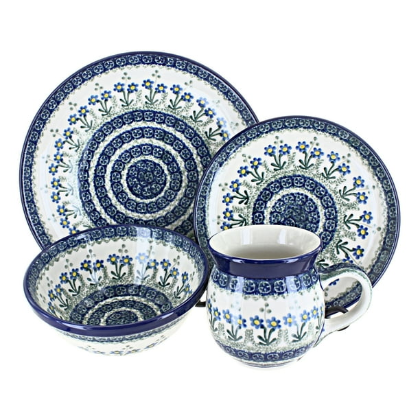 Ceramika Artystyczna Blue Rose Polish Pottery Dinnerware (4 PC) Blue Posy