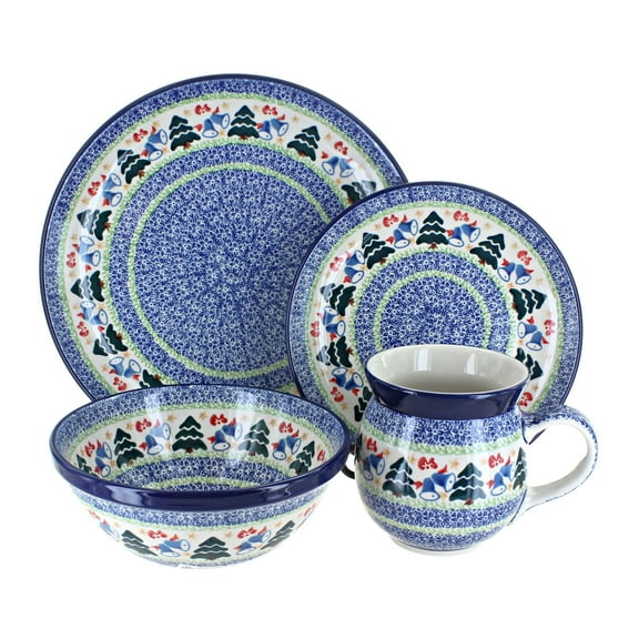 Ceramika Artystyczna Blue Rose Polish Pottery  Dinnerware (4 PC) Winter Bells