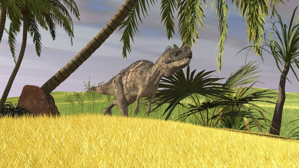 Ceratosaurus hunting in a field Canvas Art - Kostyantyn IvanyshenStocktrek Images (38 x 22)