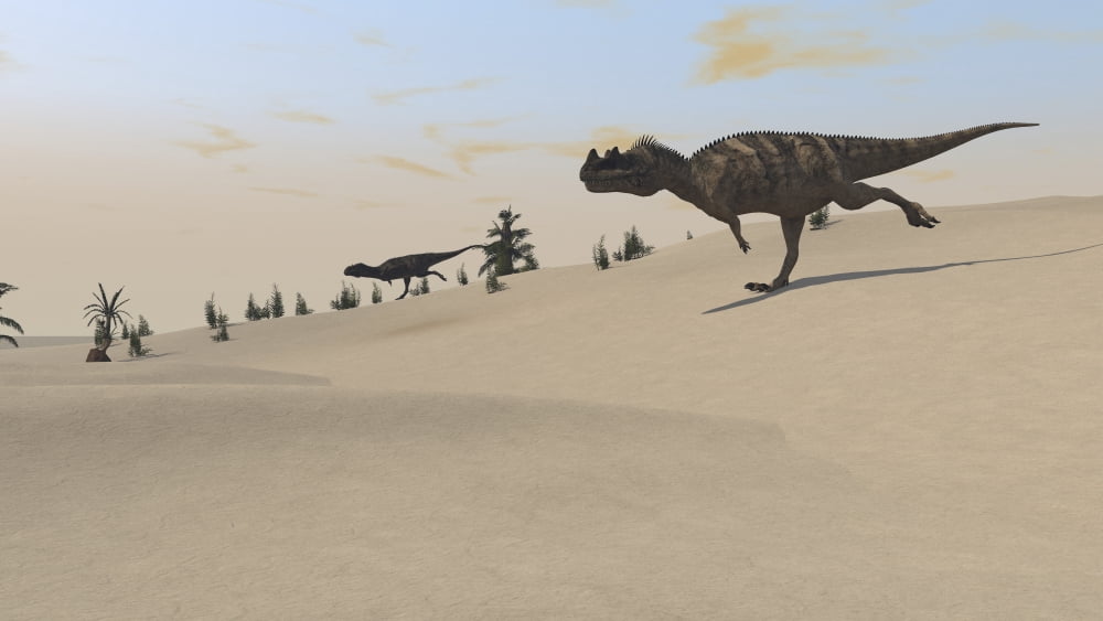 Ceratosaurus running across a barren landscape Canvas Art - Kostyantyn IvanyshenStocktrek Images (38 x 22)