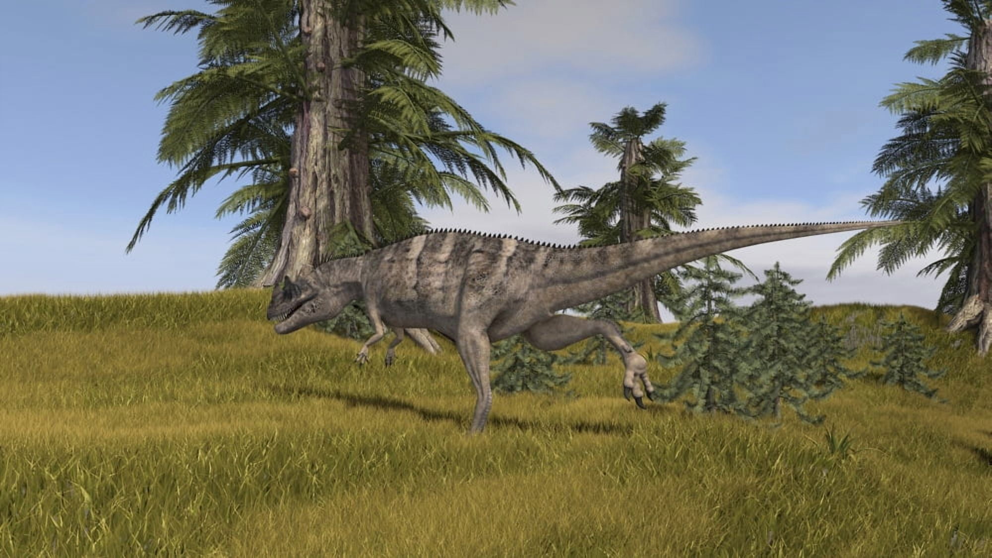 Ceratosaurus running across a grassy field Canvas Art - Kostyantyn IvanyshenStocktrek Images (38 x 22)