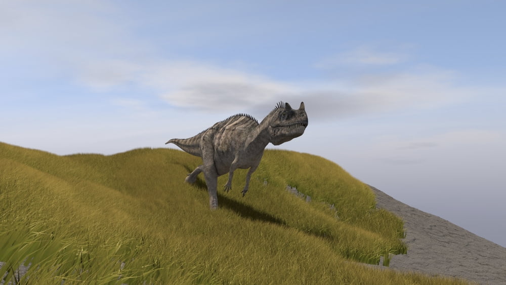 Ceratosaurus running across a grassy field Canvas Art - Kostyantyn IvanyshenStocktrek Images (38 x 22)
