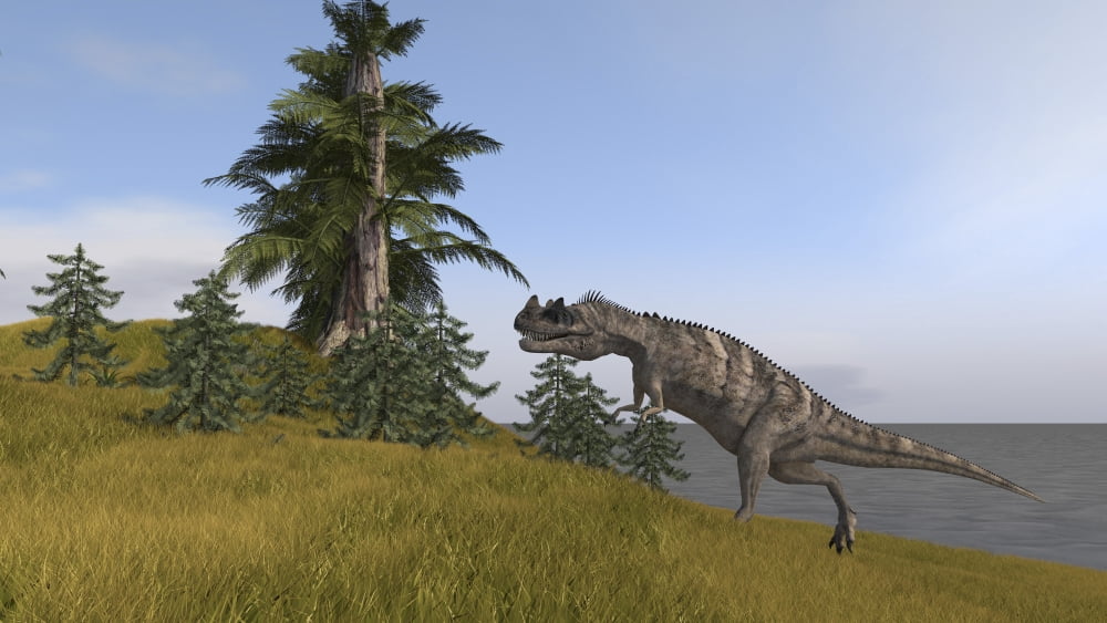 Ceratosaurus running up a hill Canvas Art - Kostyantyn IvanyshenStocktrek Images (19 x 11)