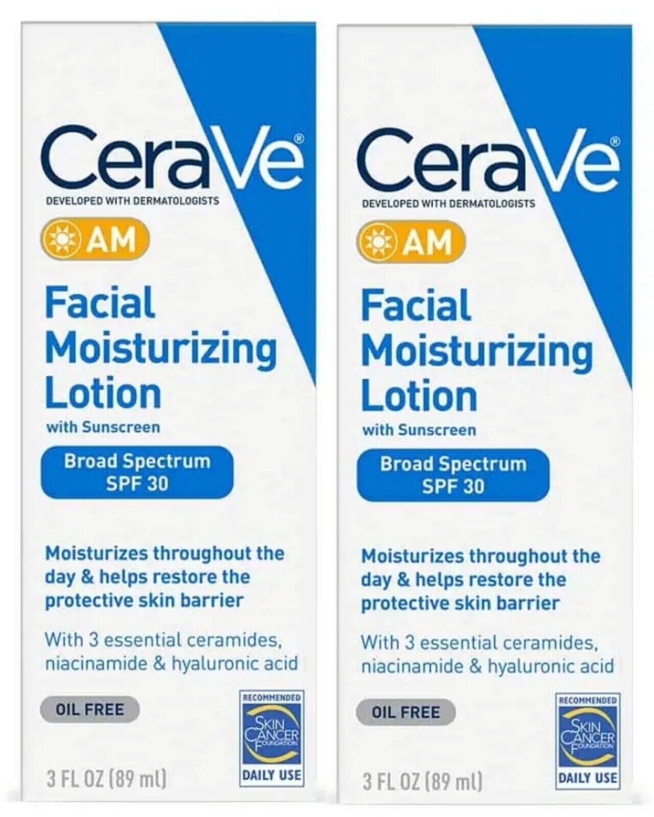 2 Pack CeraVe AM Facial Moisturizing Lotion with Sunscreen SPF 30 3 oz