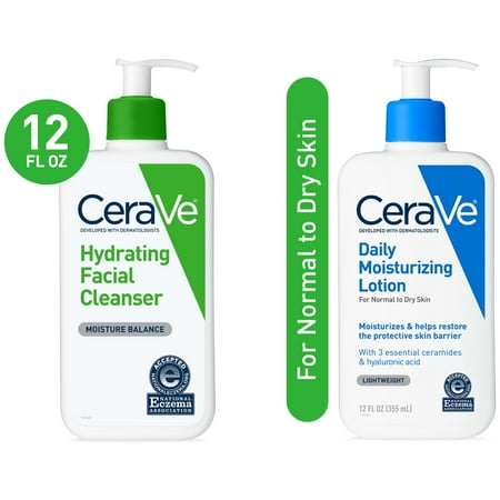 eraVe Hydrating Facial Cleanser and Daily Moisturizing Lotion Bundle, Normal to Dry Skin