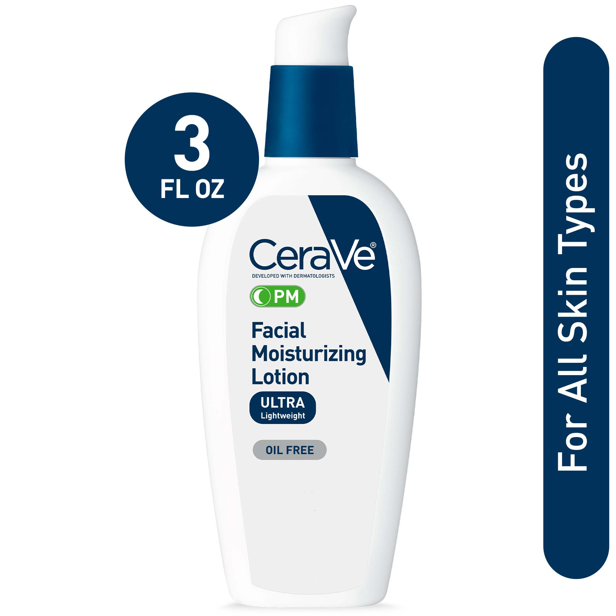 Cerave PM Moisturizing Face Lotion, Lightweight Oil-free Night Cream for all Skin Types, 3 fl oz - image 1 of 11