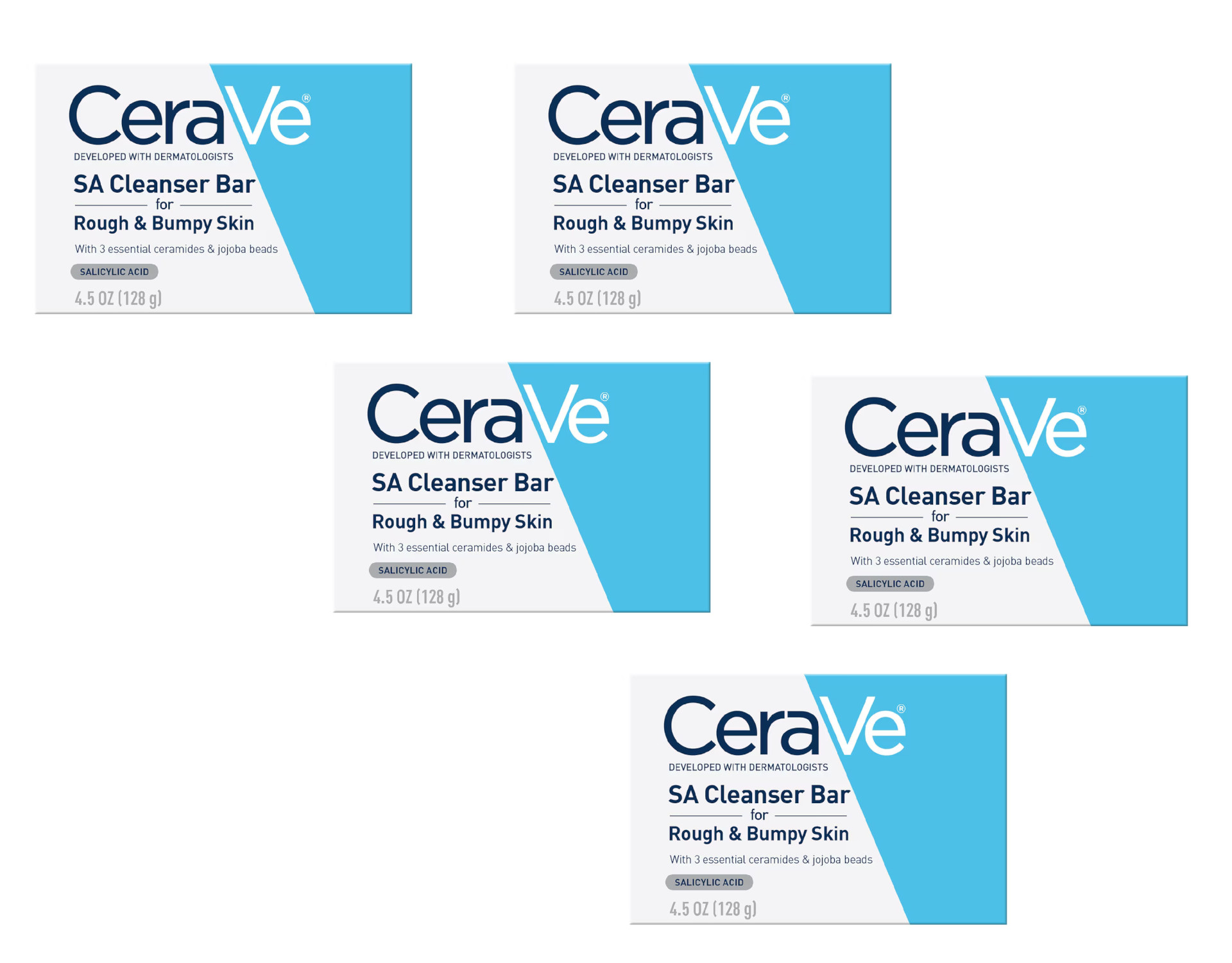 Cerave SA Cleanser Bar For Rough & Bumpy Skin, 4.5 Ounce Pack of 5