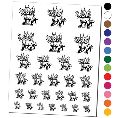 Cerberus Three Headed Hell Hound Dog Hades Greek Mythology Water Resistant Temporary Tattoo Set Fake Body Art Collection - Yellow