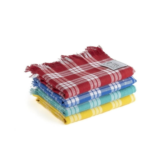 Cerberus Trade 100% Cotton Kitchen Towels, 4-Pack (Red, Yellow, Green, Blue), 20"x28''
