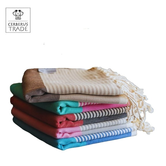 Cerberus Trade Turkish Towels Set of 6 100% Cotton, Lightweight, Quick Dry, Made in Turkey (39x70 inches) Multipurpose Peshtemal for Bath, Beach, Pool, Gym, and Spa