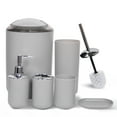 thumbnail image 1 of Cerbior 6 Pcs Plastic Bathroom Set Trash Can, Toothbrush Cup 1x Toilet Brush with Holder, Grey, 1 of 7