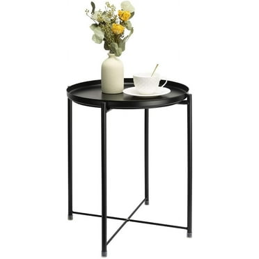Cerbior Metal Tray End Table, Round Accent Coffee Side Table, Anti-Rust and Waterproof Outdoor Small Side Table, Indoor Modern Sofa Side Table Bedside Table for Living Room Bedroom Balcony (Black)