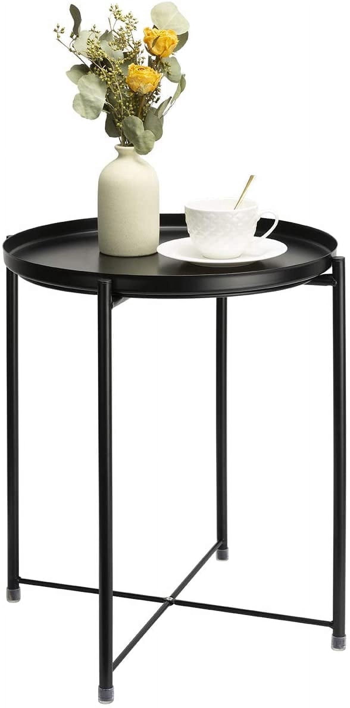 Cerbior Metal Tray End Table, Round Accent Coffee Side Table, Anti-Rust and Waterproof Outdoor Small Side Table, Indoor Modern Sofa Side Table Bedside Table for Living Room Bedroom Balcony (Black)