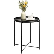 Cerbior Metal Tray End Table, Round Accent Coffee Side Table, Anti-Rust and Waterproof Outdoor Small Side Table, Indoor Modern Sofa Side Table Bedside Table for Living Room Bedroom Balcony (Black)