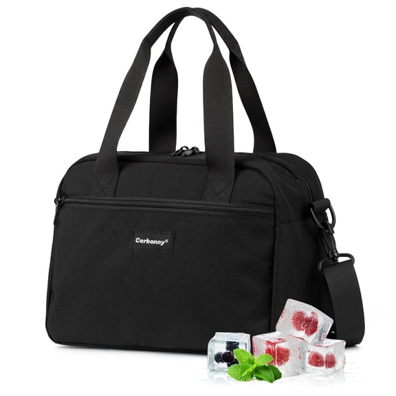 Cerbonny Insulated Lunch Bag, Freezable Lunch Bag with Built-in Ice Pack, Portable Cooler Lunch Bag, Mini Cooler,Reusable Small Lunch Bag for Work, Picnic, Travel & School-Black