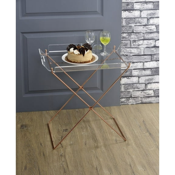 Cercie Clear Acrylic Tray Table with Copper Finish|Removable Tray & Metal "X" Shape Base|100lbs Weight Limit