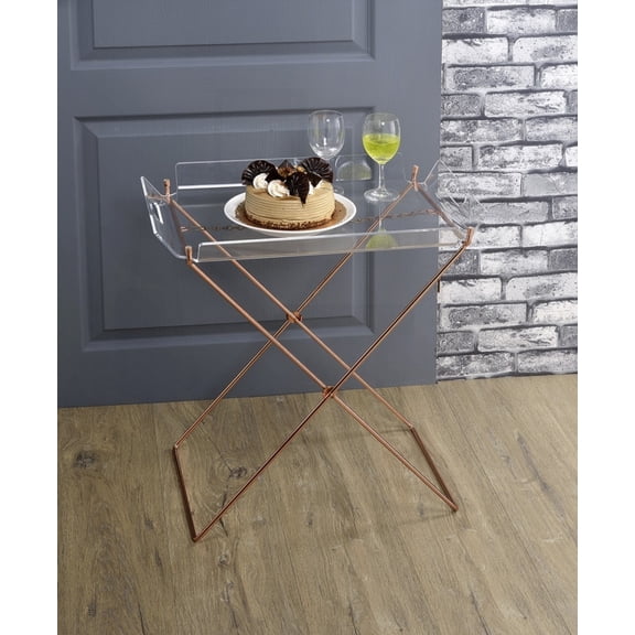 Cercie's Rectangular Tray Table in Clear Acrylic & Copper Finish - No Foldable