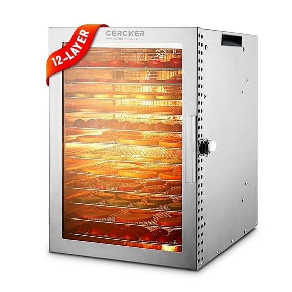 CERCKER Food-Dehydrator Machine 12 Stainless Steel Trays, 800W Food Dehydrator Jerky Maker with 24H Timer and 70℉-190℉ Temperature Control