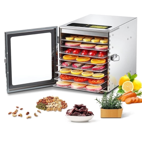 CERCKER Food-Dehydrator Machine 8 Trays Stainless Steel Fruit Dryer, 500W Meat Dehydrator Jerky Maker, 24H Timer Food Dryer with 190ºF Adjustable Thermostat