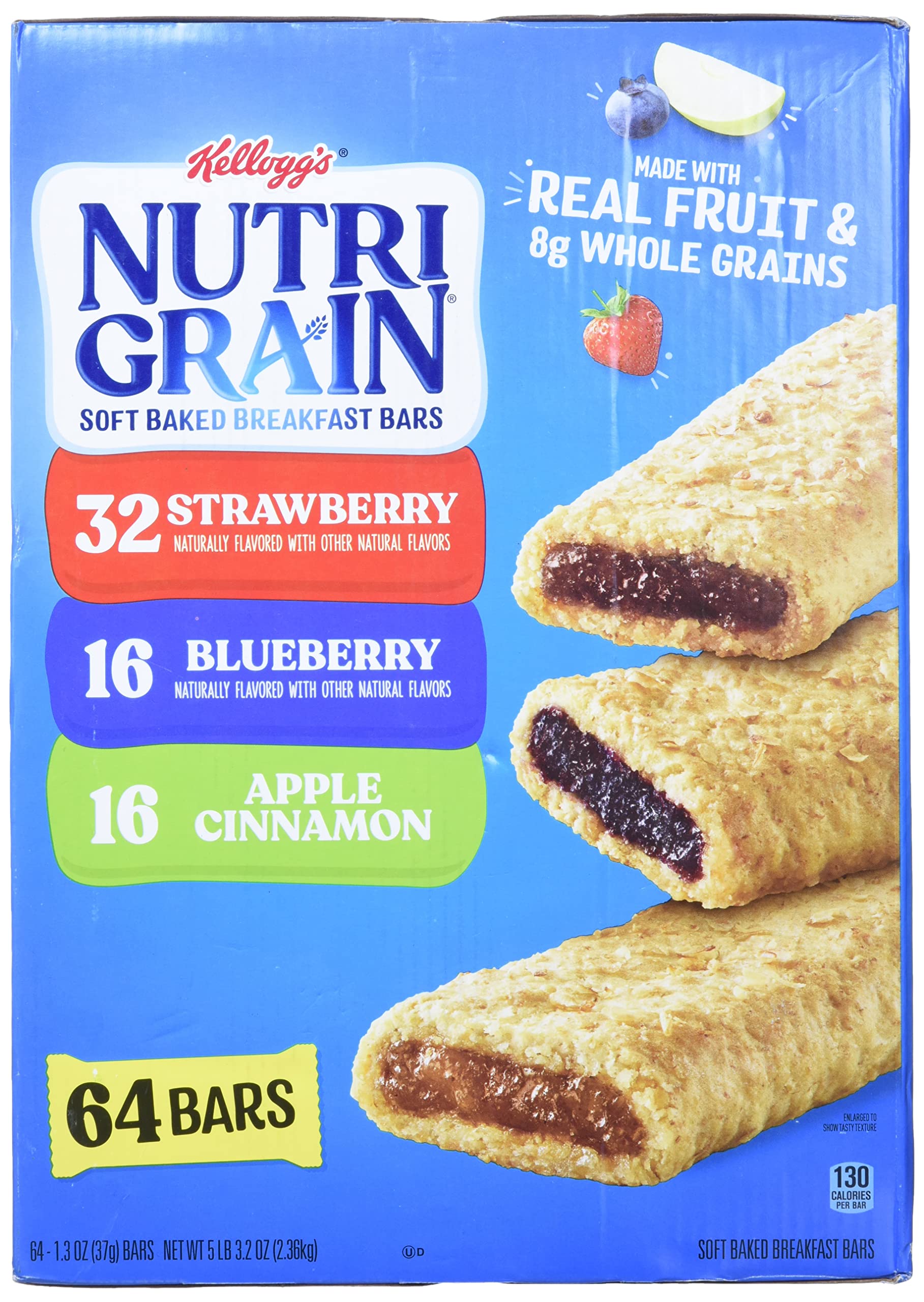 Cereal Bars Kelloggs Nutri Grain Oif8 Breakfast Bars Variety Strawberryblueberry 13 Oz 64 0109