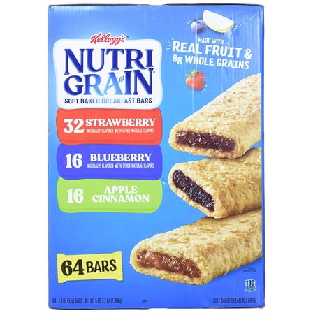 Cereal Bars  Nutri-Grain Breakfast Bars, Variety, Strawberry,Blueberry, 1.3 Oz, 64 Count
