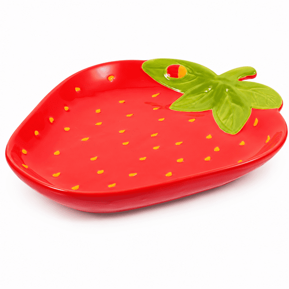ABPETE Strawberry Ceramic Serving Dish, 9.24 in Fruit Shape Bowl and Dessert Plate for Cereal, Appetizers, Dip Sauce, Nuts, Candy, Fruits and Snacks, Red