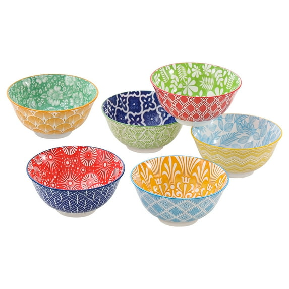 Cereal Bowl Porcelain Soup Bowls - 6.25 inch Ceramic Bowl Set Kitchen - 23 oz Deep Colorful Bowls Set of 6