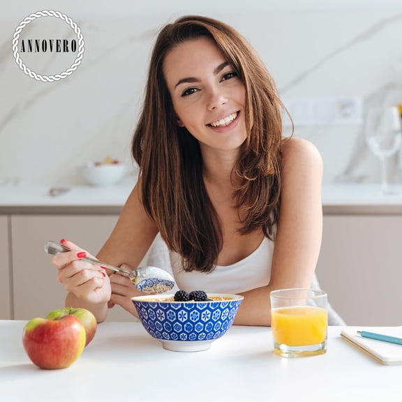 Cereal Bowl Set of 6 - Colorful Porcelain Bowls for Soup Salad Breakfast Microwave Dishwasher Oven Safe Zero Lead Cadmium 23 Oz