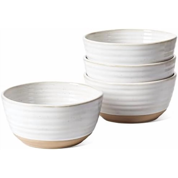 Cereal Bowls Set of 4, Ceramic Soup Bowl 28 oz, Stoneware Kitchen Bowl for Pho, Chip, Fruit, Salad, Noodle, Ramen, Dishwasher Oven Microwave Safe - 6 Inch, Arctic white
