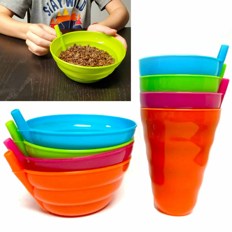 Cereal Bowls with Straws Kids Straw Cup Set of 4 Bowls and 4 Straw