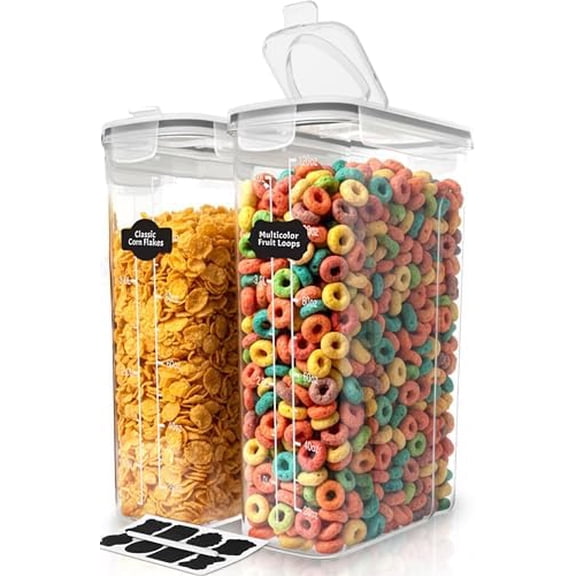 Cereal Containers Storage Set – 2 Pack 4L(135.2 oz) Airtight Food Storage Containers with Lids, BPA-Free Cereal Dispensers for Pantry Organization and Storage (Clear)