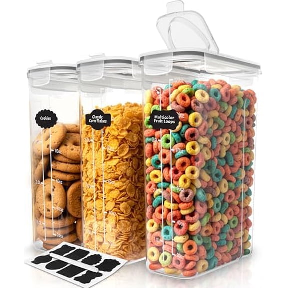 Cereal Containers Storage Set – 3 Pack 4L(135.2 oz) Airtight Food Storage Containers with Lids, BPA-Free Cereal Dispensers for Pantry Organization and Storage (Clear)