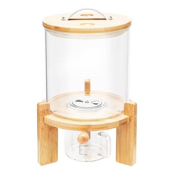 Cereal Dispenser, Cereal Containers Storage 1.32Gal, Glass Bamboo Airtight Grain Dispenser with Measuring Cup for Pantry