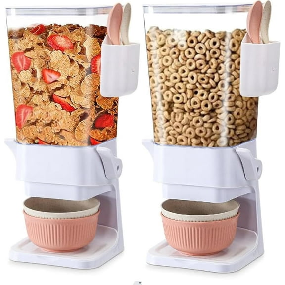 Cereal Dispenser Countertop 2 Pack with Bowls Spoons Cutlery Box,5.5 QT Dry Food Dispenser Snack Organizer Containers Storage with Lids for Pantry Kitchen Organization Oatmeal Nut Granola Candy
