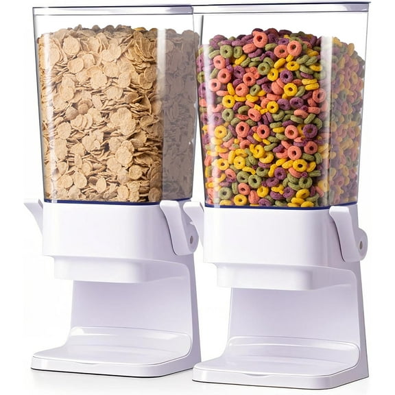 Cereal Dispenser Countertop 2Pc, Cereal Containers Storage, 5L Organization and Storage Containers for Kitchen, Dry Food Dispenser for Rice, Grains, Nuts, Snack,Oatmeal, Pet food, White