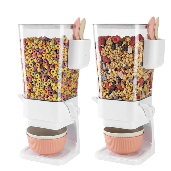 Cereal Dispenser Countertop 2 Pack with Bowls Spoons,5.5QT Dry Food Containers Storage Dispenser for Pantry, Kitchen  Organizer for Snack Candy  Nut OatmealGranola (White）