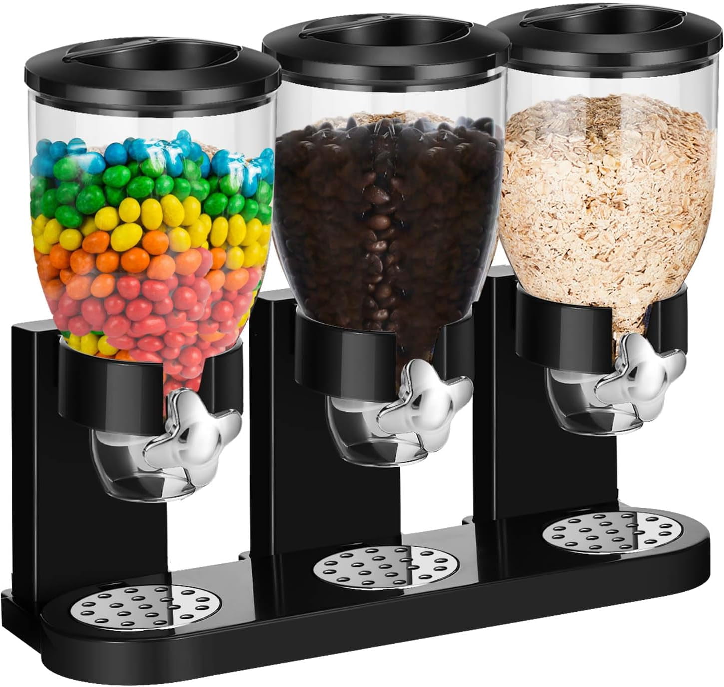 Cereal Dispenser for Countertop, Dry Food Dispenser 2L Capacity, Triple Compartment, Cereal Container Candy Dispenser Machine for Storage Preserving Dispensing Kitchen Rice Nuts Snack Countertop