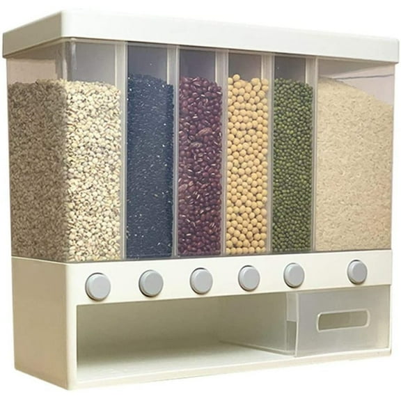 Cereal Dispenser,Wall-Mounted Dry Food Dispenser Rice Bucket Multi Compartments Automatic Metering Storage Box Sealed Grain Container for Home Kitchen Counter Tops Restaurant Use