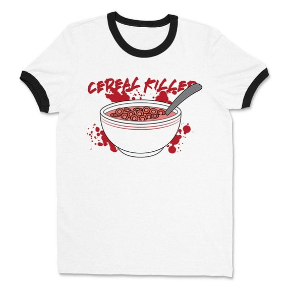 Cereal Killer Ringer Tee Shirt Unisex Large White/Black