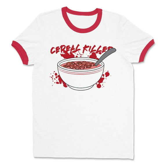 Cereal Killer Ringer Tee Shirt Unisex Medium White/Red