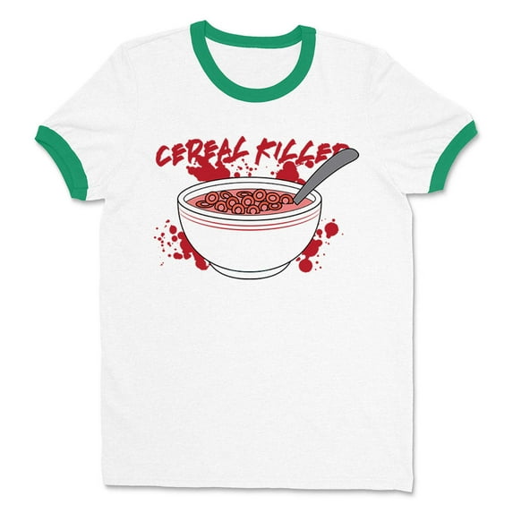 Cereal Killer Ringer Tee Shirt Unisex X-Large White/Kelly Green